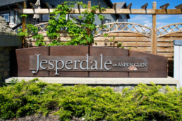Spruce Grove Community, entrance feature for Jesperdale in Aspen Glen. Relaxed community for empty nesters and families.